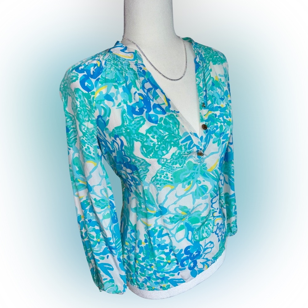 Lilly Pulitzer 100% Silk Floral Print Blouse Size XXS - Picture 2 of 6